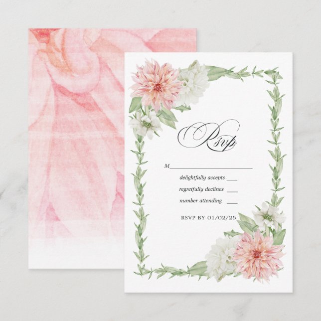 Cartão RSVP Casamento Pastel Blush Dahlia Rosa (Frente/Verso)