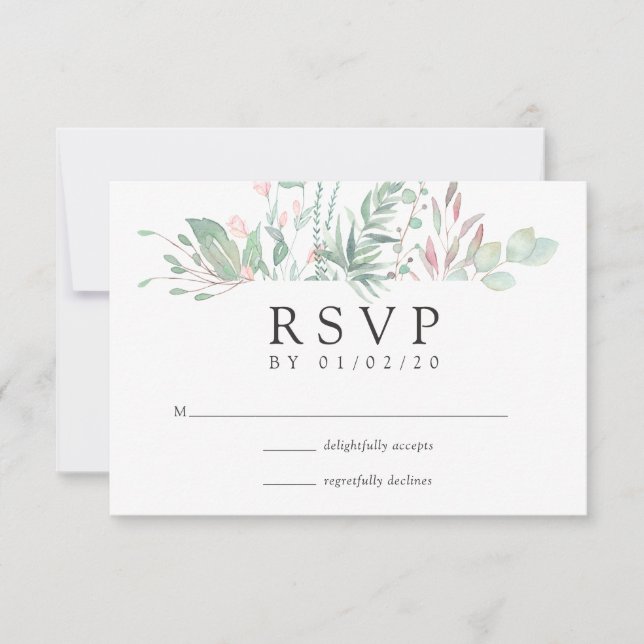 Cartão RSVP Casamento Pastel Blush Greenery (Frente)