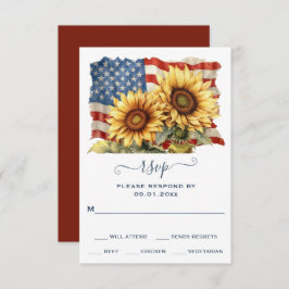 Cartão RSVP Casamento Patriótico Americano de Bandeira Sunflow