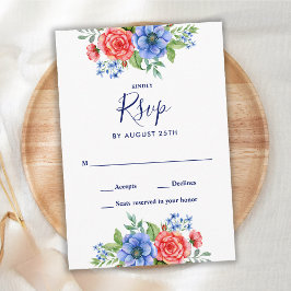 Cartão RSVP Casamento Patriótico Vermelho Branco Azul 4 de jul