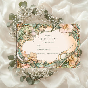 Cartão RSVP Casamento Peach Cream Bloom