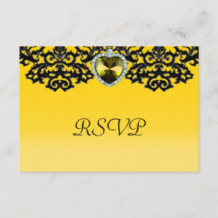 Cartão RSVP Casamento Pendente do Coração Amarelo e Ornamentad