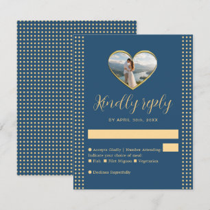 Cartão RSVP Casamento personalizado com bolinhas douradas e az