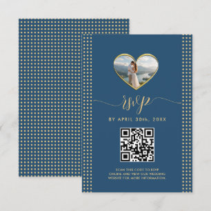 Cartão RSVP Casamento personalizado com bolinhas douradas e az