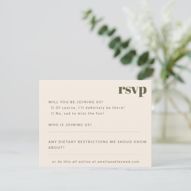Cartão RSVP Casamento Personalizado De Queda De Moss Minimalis (Em pé/Frente)