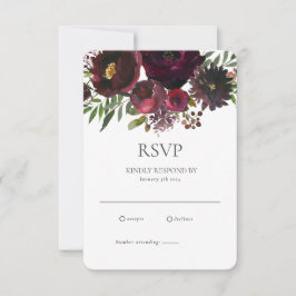 Cartão RSVP Casamento Personalizado Floral Botânico Vermelho B