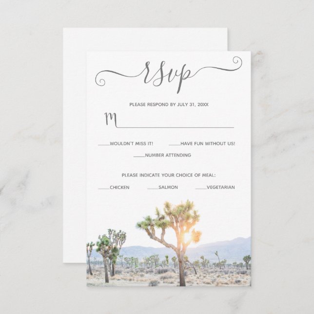 Cartão RSVP Casamento Personalizado Joshua Tree Elegante Boho  (Frente/Verso)