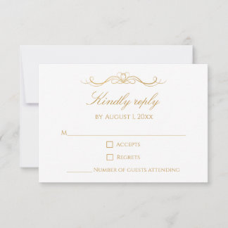 Cartão RSVP Casamento Personalizado Moderno Elegante Dourado e