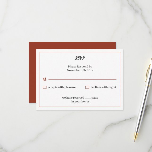 Cartão RSVP Casamento Personalizado Simples Brown (Frente/Verso In Situ)