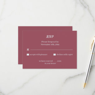 Cartão RSVP Casamento Personalizado Simples Maroon