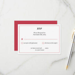 Cartão RSVP Casamento Personalizado Vermelho Simples