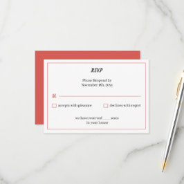 Cartão RSVP Casamento Personalizado Vermelho Simples