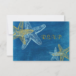 Cartão RSVP Casamento PixDezines rsvp, Starfish/blue/Beach
