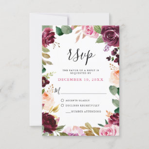 Cartão RSVP Casamento Plum Purple Blush Botânico