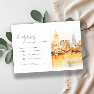 Cartão RSVP Casamento por Aquarela da Cidade Elegante de Nashv