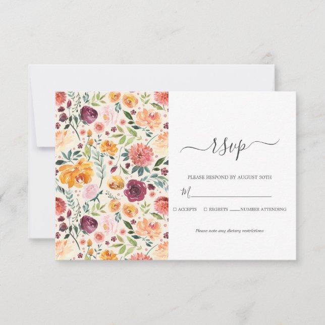 Cartão RSVP Casamento por Aquarela de Blooms Florais Botânicos (Frente)