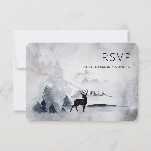 Cartão RSVP Casamento por Aquarela de Cinzas Russas de Reindee (Frente)