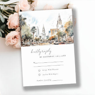 Cartão RSVP Casamento por Aquarela de Skyline da Flórida Chic