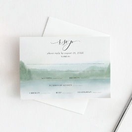 Cartão RSVP Casamento por Aquarela Elegante em Lago e Árvores 