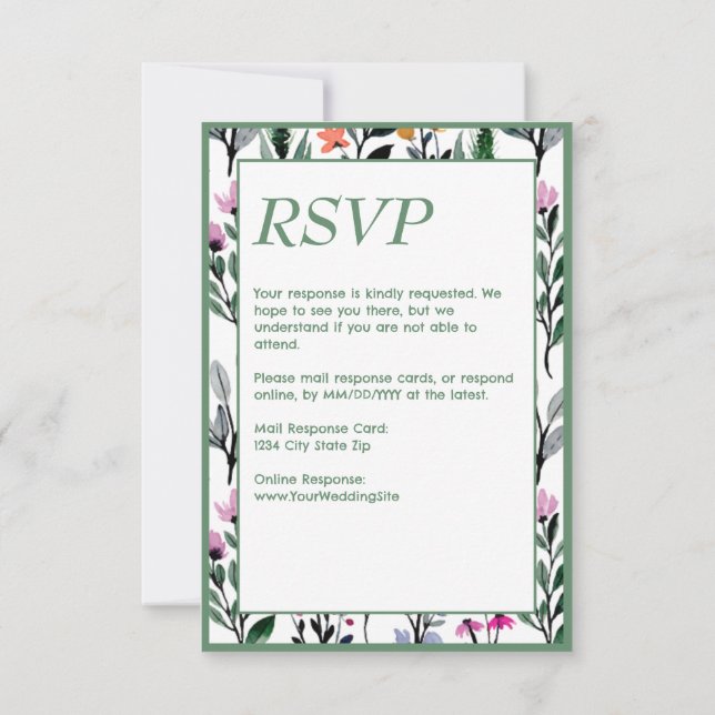 Cartão RSVP Casamento Por Aquarela Física De Whimsical (Verso)