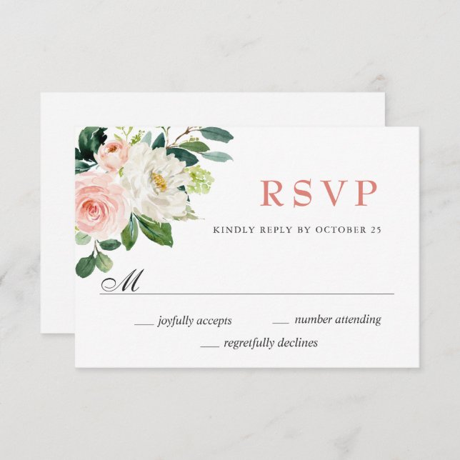 Cartão RSVP Casamento por Aquarela rosa Flores Verdadeiras (Frente/Verso)