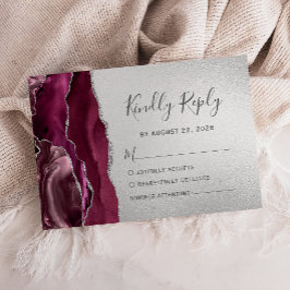 Cartão RSVP Casamento Prata Ágata Borgonha Moderna