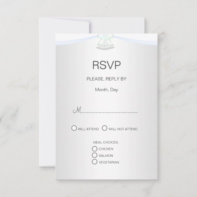 Cartão RSVP Casamento Prata Branco (Frente)