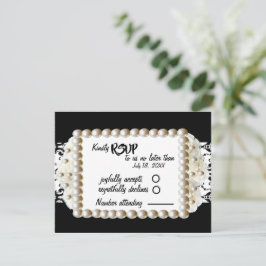 Cartão RSVP Casamento Preto Chic $ Damask Pearl Branco