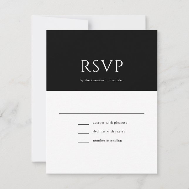 Cartão RSVP Casamento Preto do Monograma do Script Inicial Ele (Frente)