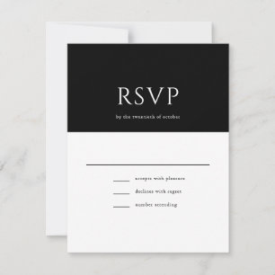 Cartão RSVP Casamento Preto do Monograma do Script Inicial Ele