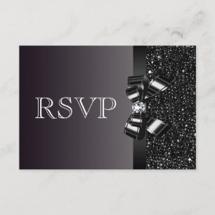 Cartão RSVP Casamento preto dos Sequins, do arco & do diamante