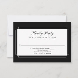 Cartão RSVP Casamento Preto e Branco Clássico Art Deco
