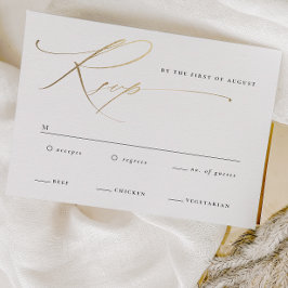 Cartão RSVP Casamento Preto e Branco com Letra Dourada Elegant