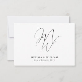 Cartão RSVP Casamento Preto e Branco com Monograma Moderno e E