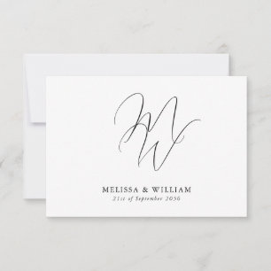 Cartão RSVP Casamento Preto e Branco com Monograma Moderno e E