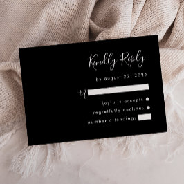 Cartão RSVP Casamento Preto e Branco com Roteiro Moderno
