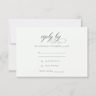 Cartão RSVP Casamento preto e branco com script Elegante simpl