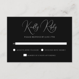 Cartão RSVP Casamento Preto E Branco De Roteiro Moderno Elegan