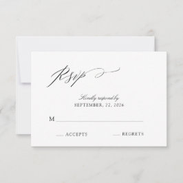 Cartão RSVP Casamento Preto e Branco de Script Elegante