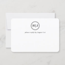 Cartão RSVP Casamento preto e branco do Monograma Moderno