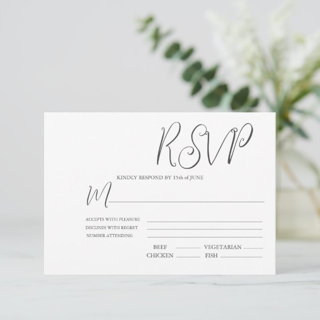 Cartão RSVP Casamento Preto e Branco Elegante (Em pé/Frente)