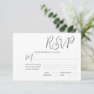Cartão RSVP Casamento Preto e Branco Elegante