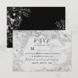Cartão RSVP Casamento Preto e Branco Elegante Vintage