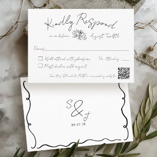 Cartão RSVP Casamento Preto e Branco em Forma de Simples