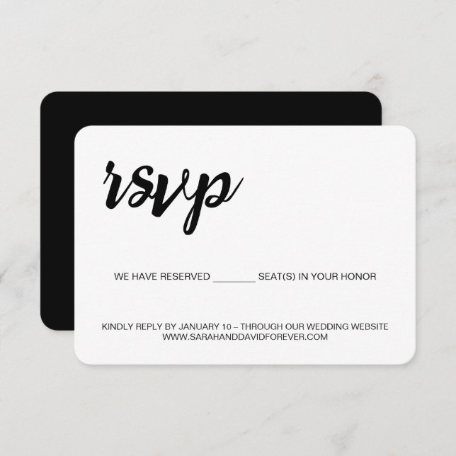 Cartão RSVP Casamento preto e branco lugares reservados site d (Frente/Verso)