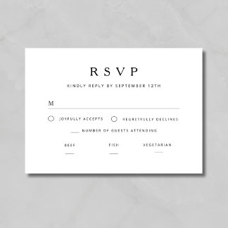Cartão RSVP Casamento Preto E Branco Minimalista Elegante