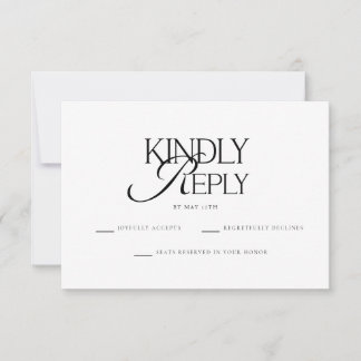 Cartão RSVP Casamento Preto e Branco Minimalista "Por Favor Re