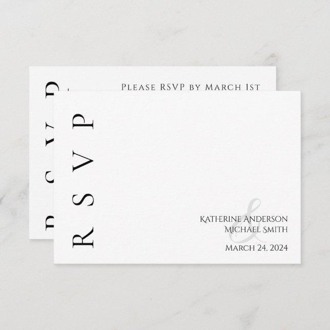 Cartão RSVP Casamento preto e branco moderno (Frente/Verso)