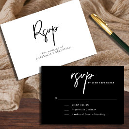 Cartão RSVP Casamento preto e branco moderno com script mínimo