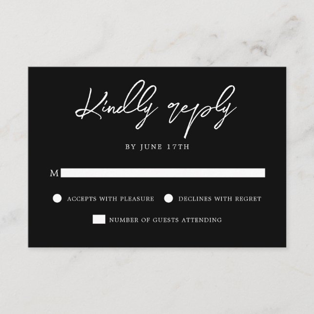 Cartão RSVP Casamento Preto E Branco Moderno Contemporâneo (Frente)
